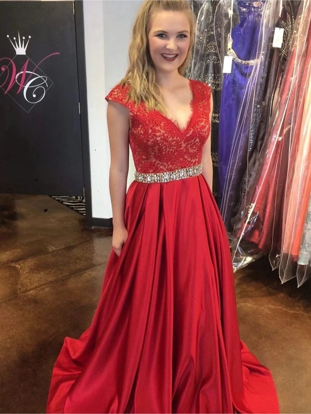 Red Beaded Prom Gown Like New